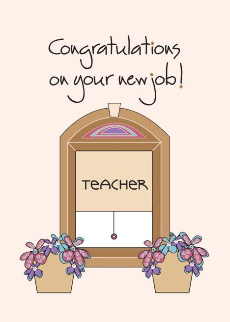 Congratulations On Your New Job As Teacher With Window Scene Card Ad