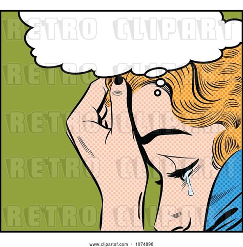 Vector Clip Art Of Retro Pop Art Blond Lady Crying Under A Thought