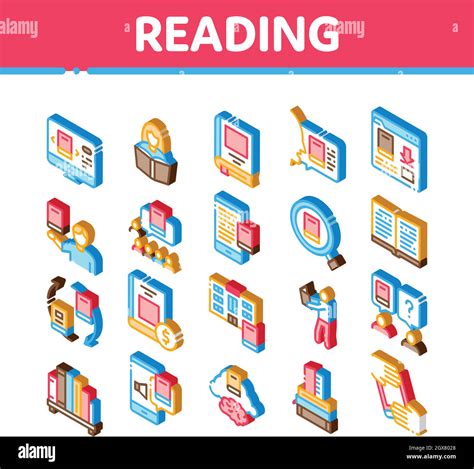 Reading Library Book Isometric Icons Set Vector Stock Vector Image