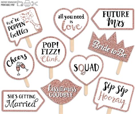 Engagement Party Printable Photo Booth Props Rose Gold Black Etsy