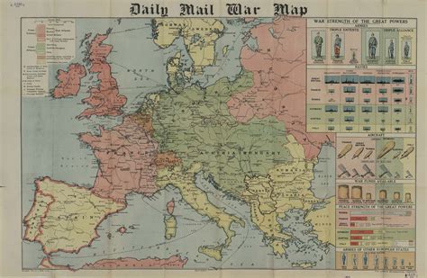 Daily Mail War Map Of Europe From Around Start Of Ww1 In 1914 Showing
