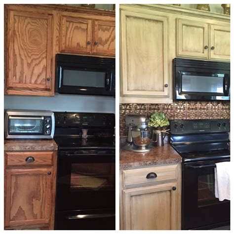 However, don't simply brush stain over the pickled. Rustoleum Cabinet Transformation before and after. Oak ...