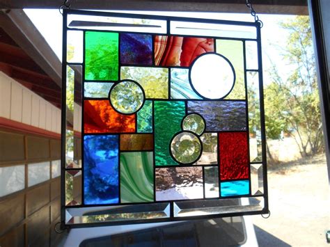 Multi Colored Stained Glass Apne Window With Bubbles Bevel Circles Stained Glass Windows Bevel