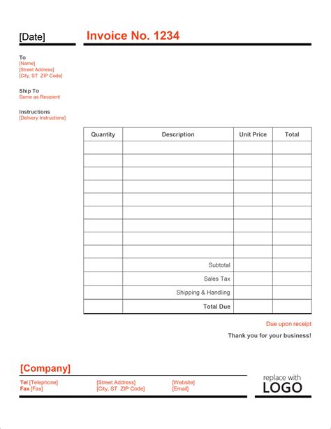 Download Invoice Template Excel