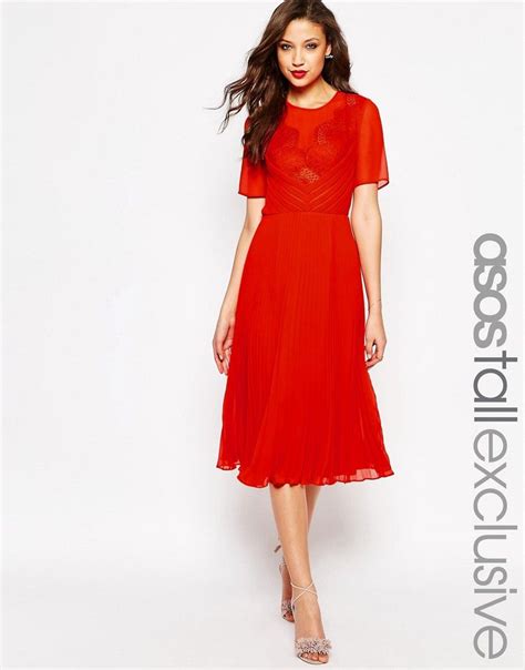 Asos Tall Midi Skater Dress With Lace And Pleat Red Skater Dress White