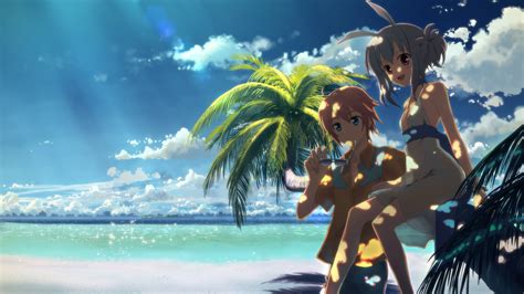 Dappled Sunlight Beach Palm Trees Anime Anime Girls DJ Max