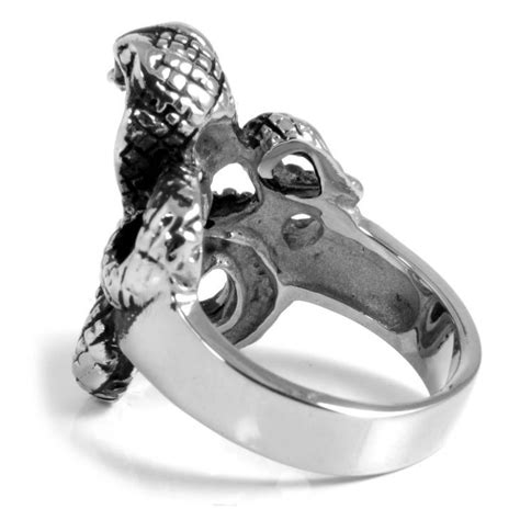 silver tone and black stainless steel coiled cobra ring in stock steelcz anelli anelli