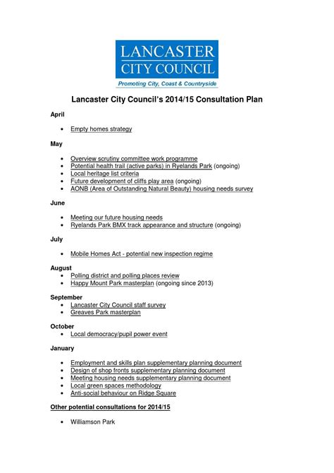 2014 15 Consultation Plan Updated Feb 2015 By Lancaster City Council