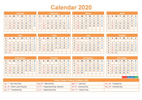 Download free printable 2021 monthly calendar with us holidays and customize template as you like. 2020 Calendar with Holidays Printable Word, PDF | Free ...