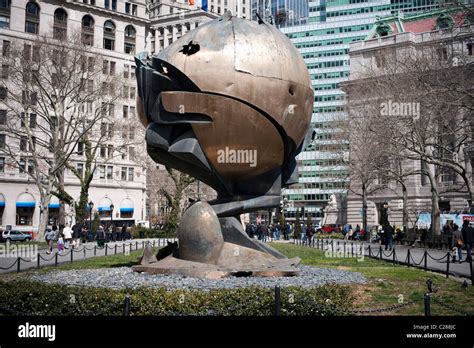 Visitors View Sphere By The Sculptor Fritz Koenig On Sunday April 3