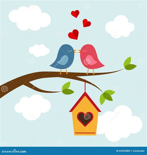 Two Bird In Love On The Tree Stock Vector Illustration Of Love Pink