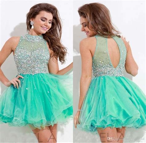 Luxury Short Mint Green Homecoming Dresses 2016 A Line Tulle Hollow
