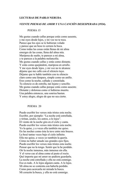 Tomar Conciencia Metano Palo Poema De Pablo Neruda 20 Poemas De Amor