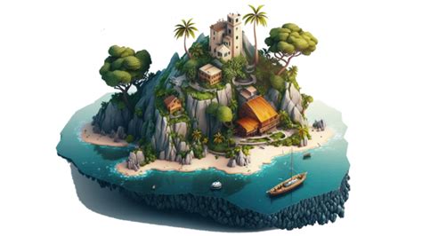 Island Villa On The Sea Blue Ocean 25d Model Game Isometric Style