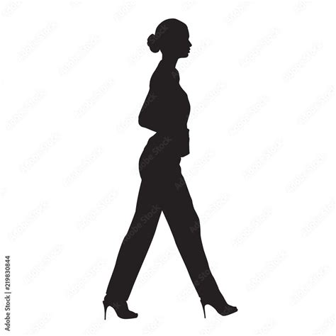Business Woman Walking Side View Isolated Vector Silhouette Stock