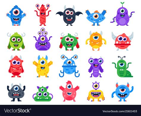 Cartoon Monster Cute Happy Monsters Halloween Vector Image
