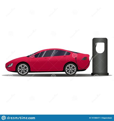 red hot european style sports car vector banner with electric car and charging station stock