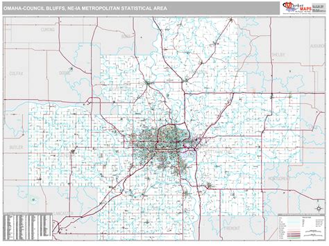 Omaha Council Bluffs Ne Metro Area Wall Map Premium Style By