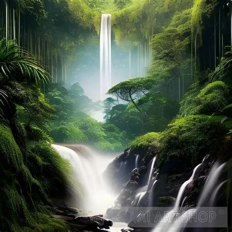 Waterfall In A Rainforest Art