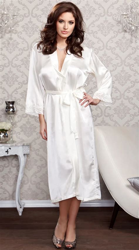 Women Sexy Faux Satin Lace Silk Long Robes Underwear Lingerie Nightdress Sleepwear Bathing Robe