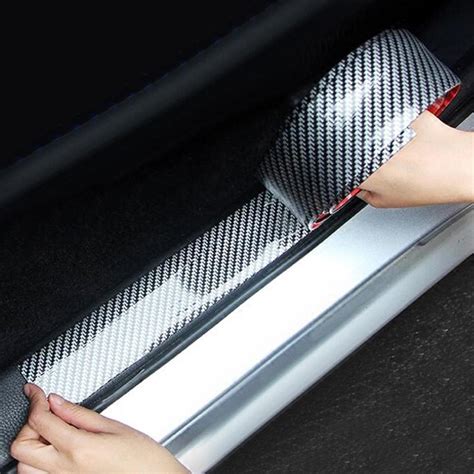 5cm1m Car Sticker Carbon Fiber Rubber Diy Door Sill Protector Edge