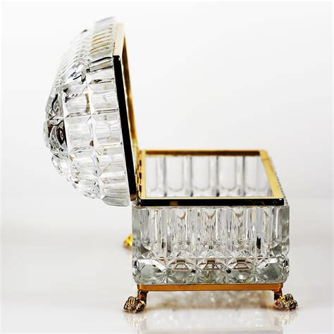 Xl Clear Crystal Trinket Box Casket With Hinged Domed Lid From