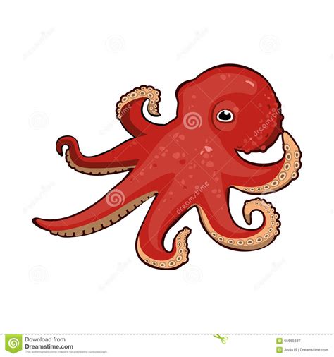 Red Vector Cartoon Octopus Stock Vector Image 65665637