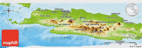 Java on the world map. Physical Panoramic Map of West Java