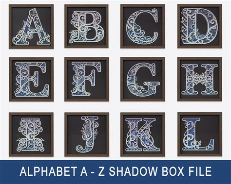 3D A-Z Alphabet Letters, Full Alphabet 3D Shadow Box File Svg