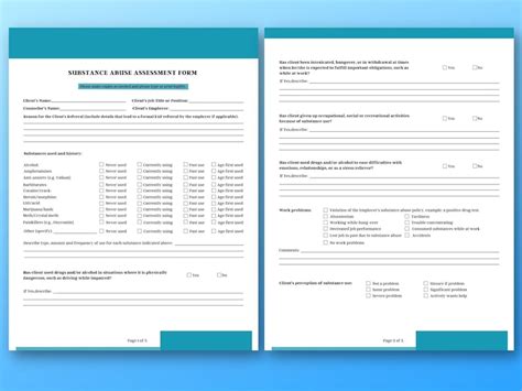 Printable Editable Substance Abuse Assessment Form 5 Etsy Australia