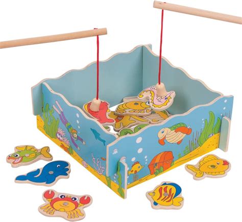 Bigjigs Toys Wooden Magnetic Fishing Game Set With Rod Uk