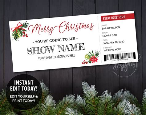 Christmas Concert Show Ticket Surprise T Certificate Printable