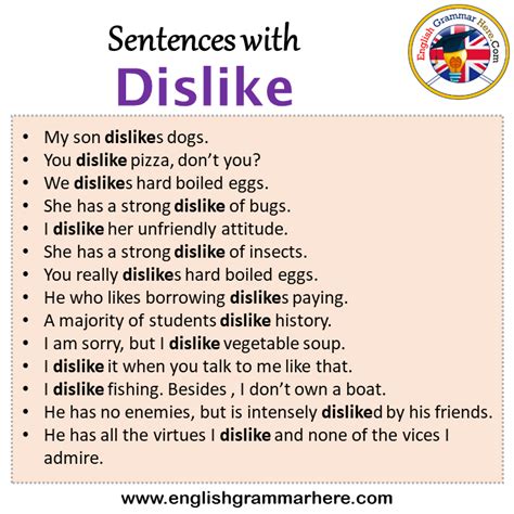 Sentences With Dislike Dislike In A Sentence In English Sentences For Dislike English