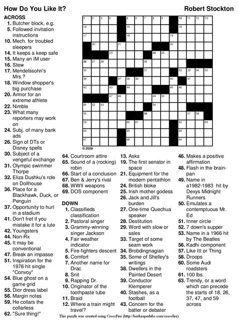 Printable Crossword Puzzle Medium Difficulty Printable Crossword