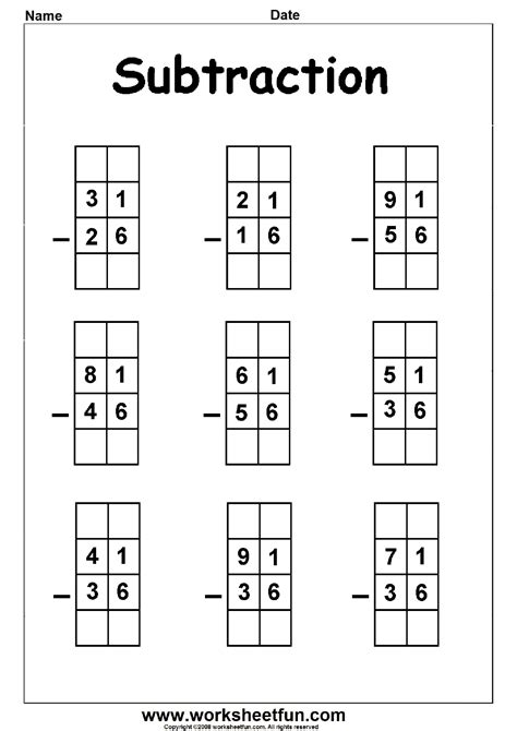 Section 4 has regrouping of both ones into a ten and also tens into a hundred. 2 Digit Borrow Subtraction - Regrouping - 5 Worksheets ...