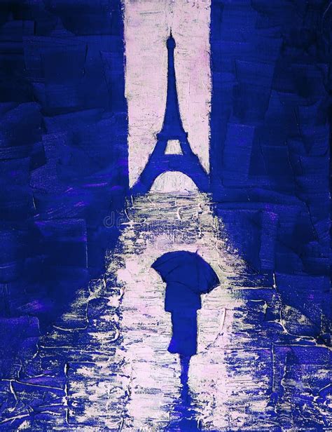 Artistic Painting Of A Woman Walking Under An Umbrella To The Eiffel