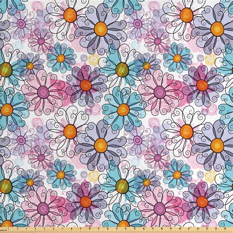 Flower Fabric By The Yard Retro Spring Floral Pattern Grunge Funky Style Inspired Colorful