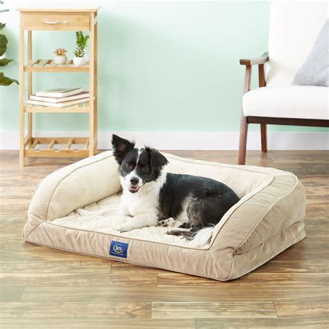 Serta Quilted Orthopedic Bolster Dog Bed Wremovable Cover Tan Large
