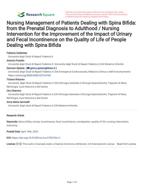 PDF Nursing Management Of Patients Dealing With Spina Bifida From The Prenatal Diagnosis To