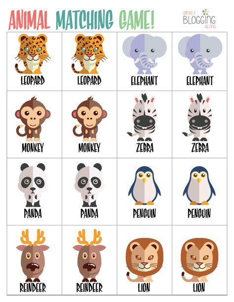 An Animal Matching Game With Different Types Of Animals And Their Names