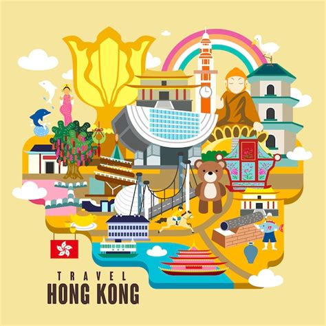Premium Vector Hong Kong Travel Poster Design With Attractions In