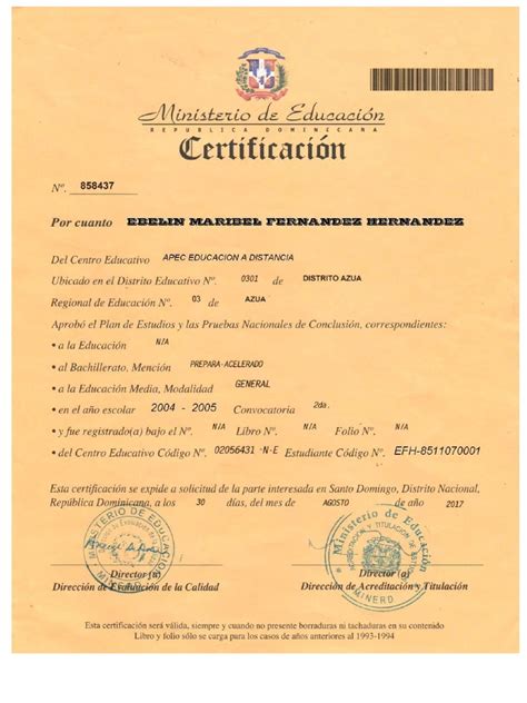 Certificado De Bachiller