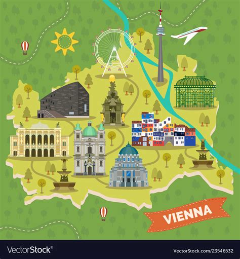 Travel Map Vienna Austria With Landmarks Vector Image