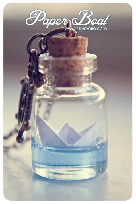 Like all impossible bottle tricks, the ship in. Paper Boat bottle Necklace. Ocean necklace, Glass Vial ...