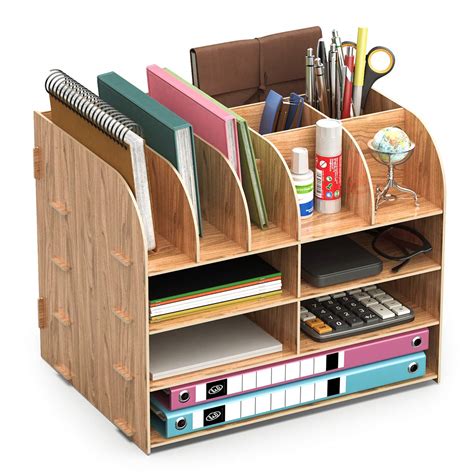 Lesfit Wood Desk Tidy Organiser Office Stationary Storage 34 25