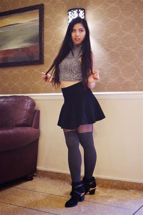 New Blog Here Step Forward Cropped Top Flared Skirt Thigh Highs