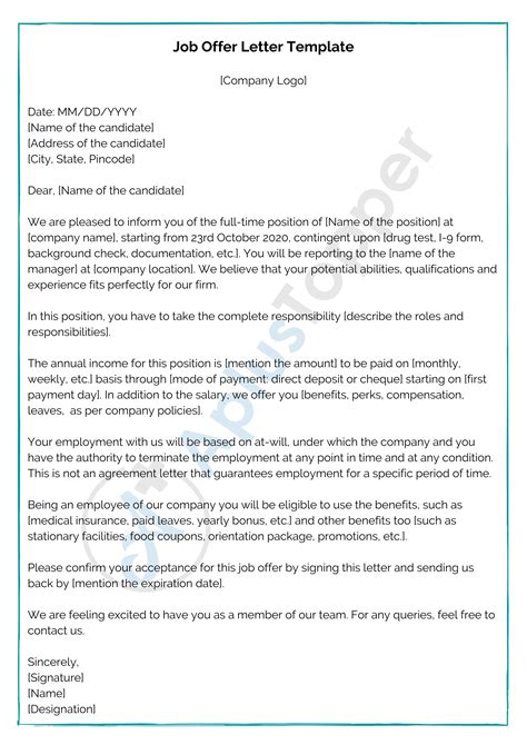 Job Offer Letter Format Sample Template And How To Write A Job