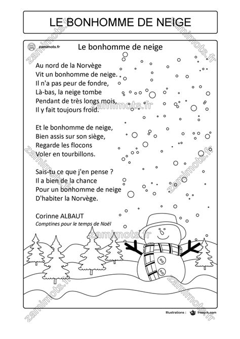 Le Bonhomme De Neige Poeme : Poésie "Le Bonhomme de neige" | Comptine