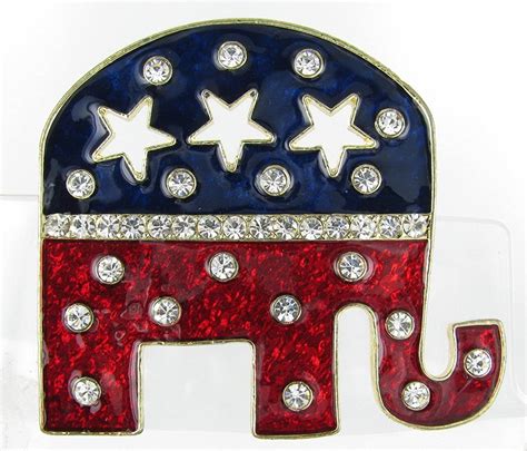 Large Gold Republican Elephant Rhinestone Brooch Pin