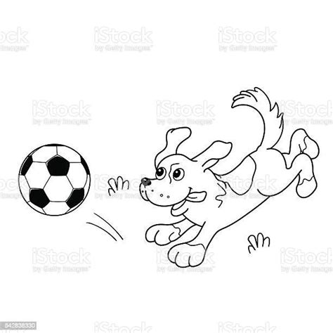Mewarnai Garis Besar Halaman Anjing Kartun Dengan Bola Sepak Bola